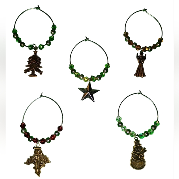 Hand Crafted Christmas Wine Charm Set - Picture 1 of 2